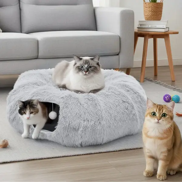 JHK Cat Tunnel Bed with Washable Plush Mat