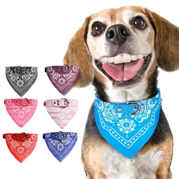 Adjustable Printed Leather Dog Bandana Collar